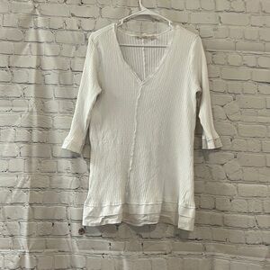 SOFT Surroundings White Knit V-Neck Contrast Trim Rossi Tunic Size Large